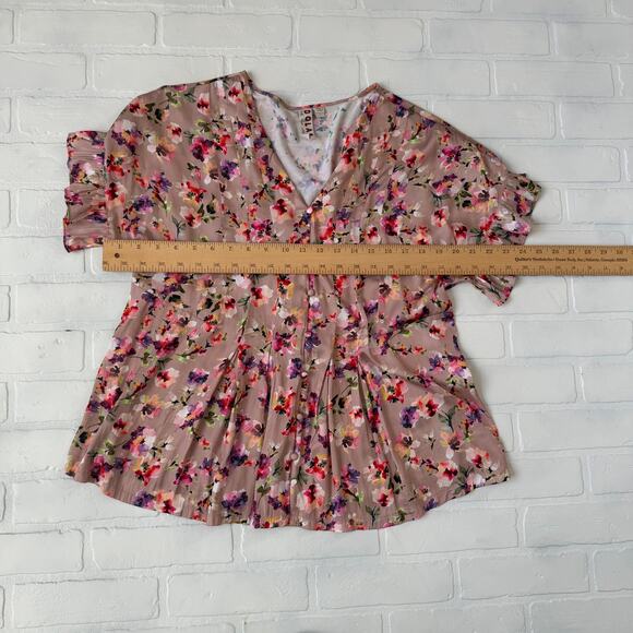 DOLAN Anthropologie Pink Taupe Flower Print Peplum Flutter Top sz L - Picture 6 of 6